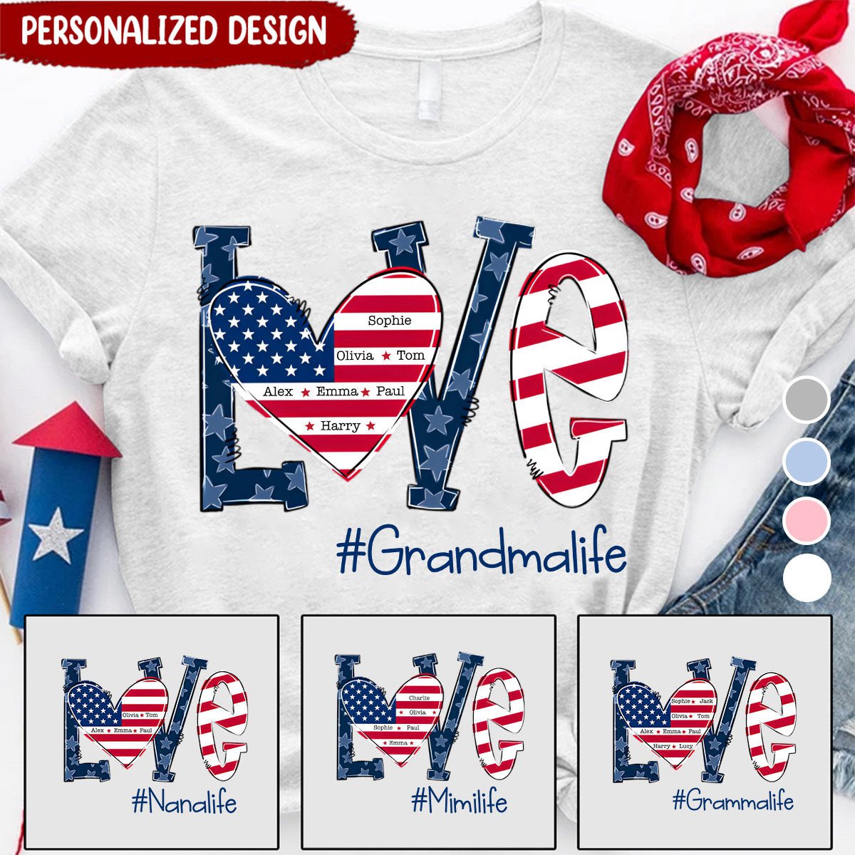 Grandmalife With Love Kid Name Personalized T-shirt