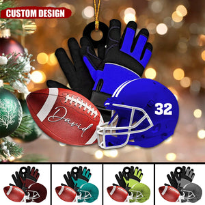 Personalized American Football Helmet With Gloves Christmas Ornament, Gifts For Football Players-2024 New Release