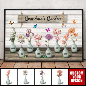 Grandma‘s Garden Birth Month Flowers Pots Personalized Poster, Mother's Day Gift For Grandma, Mom, Auntie