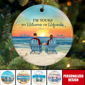 2024 New Release Couple Beach Landscape Retro-Personalized Circle Ornament-Anniversary Gift For Couple, Husband, Wife