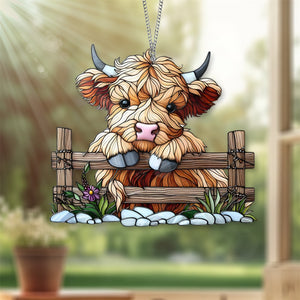 Acrylic Highland Cow Cute Window Hanging - Gift For Highland Cow Lover