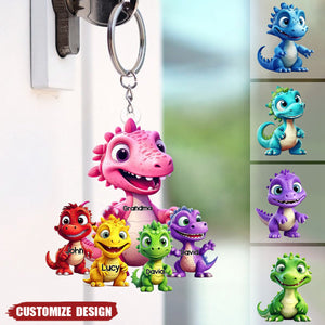 Personalized Dinosaur Mom/Grandma And Kids Acrylic Keychain