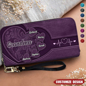 Grandma's Little Sweethearts - Personalized Leather Long Wallet