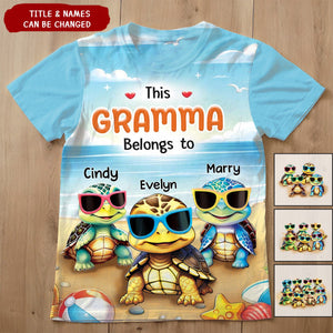 Personalized This Grandma Belongs To Turtle Kids 3D T-shirt