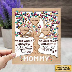 Heart Tree Mom - Personalized 2-Layered Wooden Plaque With Stand - Gift For Mother, Grandma, Auntie