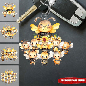 Mama/Nana Bee With Little Kids - Personalized Acrylic Keychain - Gift For Mom, Grandma