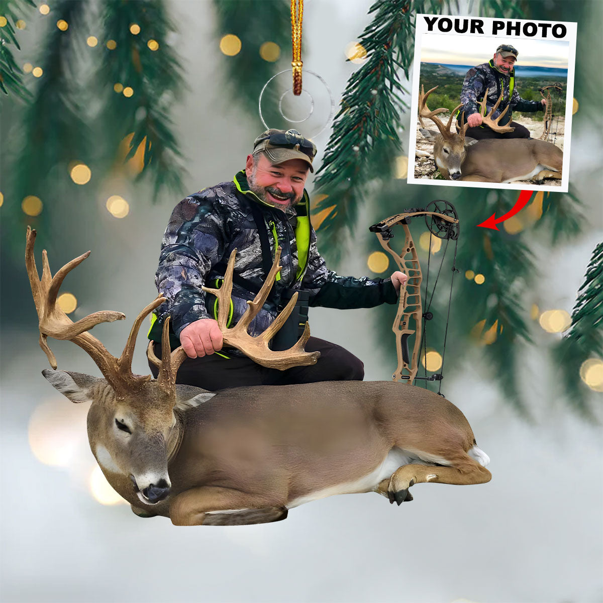 Personalized Hunting Upload Photo Christmas Ornament