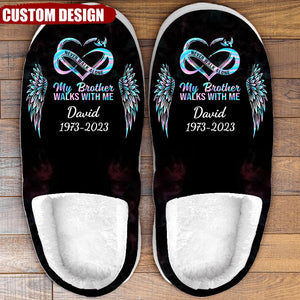 Never Walk Alone My Love Walks With Me - Personalized Custom Fluffy Slippers