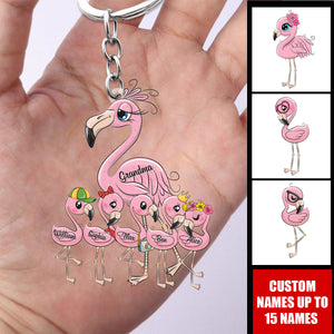 Grandma/Mom Flamingo With Little Kids- Personalized Acrylic Keychain - Gift For Mom, Grandma