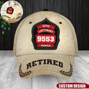 Personalized Retired US/CA Firefighter ID & Department US/CA Flag 3D Cap