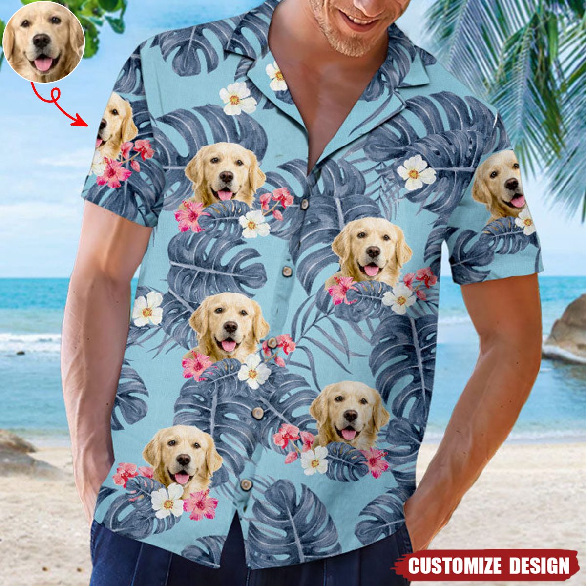 Tropical Leaves - Personalized Photo Hawaiian Shirt - Summer Vacation Gift