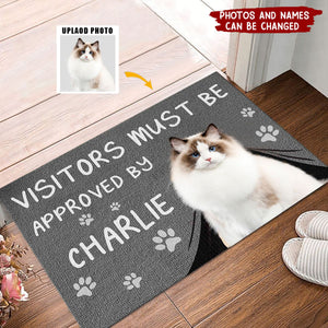 Custom Photo Visitors Must Be Approved By This Dog - Dog & Cat Personalized Custom Home Decor Decorative Mat