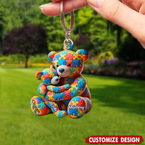 Personalized Gifts For Autism Keychain Bear Mother and Kid