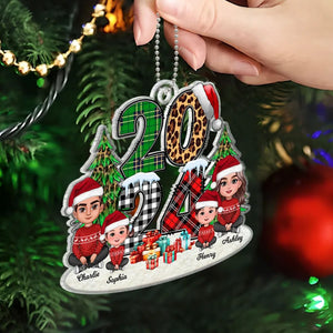 Christmas Family Sitting 2024 Stacked Pattern Personalized Acrylic Ornament