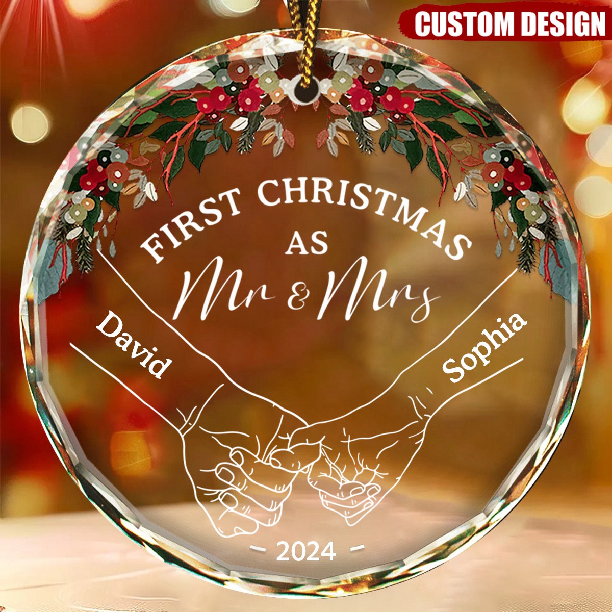 2024 New Release - Holding Hands First Christmas Couple - Personalized Circle Glass Ornament