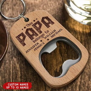 This Grandpa Belongs To Wooden Titles - Personalized Bottle Opener Keychain