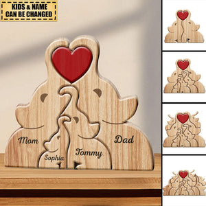 Love Elephant Family - Gift For Mother, Father, Family - Personalized Wooden Puzzle