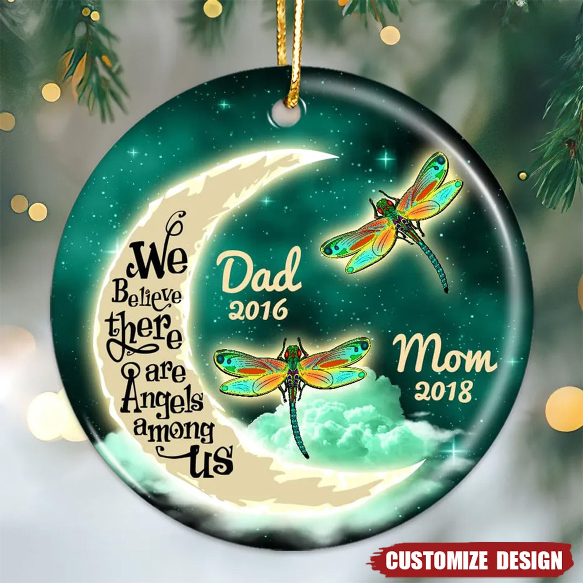 2024 New Release Moon And Dragonflies Memorial - Personalized Ceramic Ornament