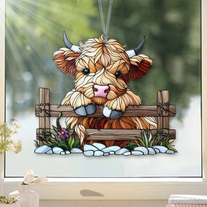 Acrylic Highland Cow Cute Window Hanging - Gift For Highland Cow Lover