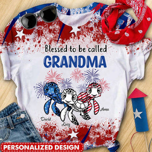 4th of July Turtle Grandma, Mom With Kid Personalized 3D T-shirt, Independence Day Gift