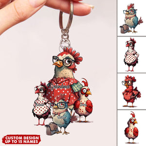 Personalized Nana/Mom Chick WIth Little Kids Acrylic Keychain-Gift For Mother's day