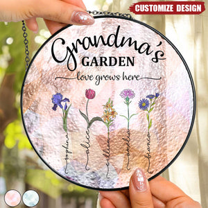 Grandma's Garden - Custom Birth Flower - Personalized Stained Glass Window Hanging Suncatcher