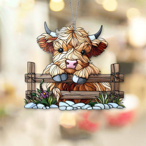 Acrylic Highland Cow Cute Window Hanging - Gift For Highland Cow Lover