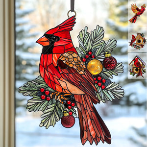 Snowy Redbird Delight - Window Hanging Suncatcher