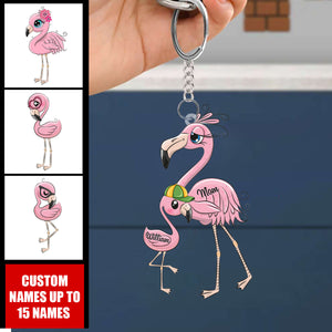 Grandma/Mom Flamingo With Little Kids- Personalized Acrylic Keychain - Gift For Mom, Grandma