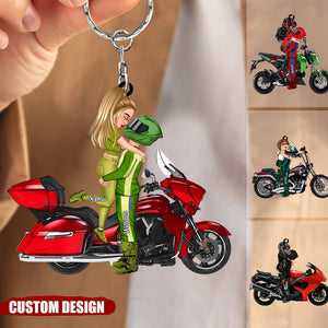 Motorcycle Kissing Doll Couple Personalized Acrylic Keychain