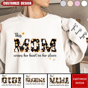 Halloween This Mama Wears Her Heart on Her Sleeve Personalized Sleeve Printed Sweatshirt