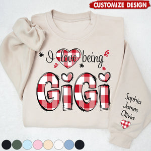 Personalized I love being Grandma Buffalo Plaid And Grandkids Sweatshirt