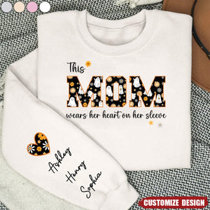 Halloween This Mama Wears Her Heart on Her Sleeve Personalized Sleeve Printed Sweatshirt