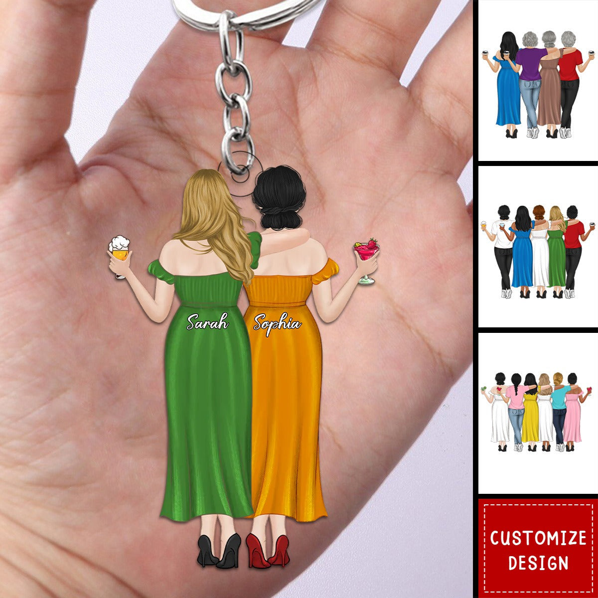 Personalized Friends/Besties/Twins/Sisters Keychain