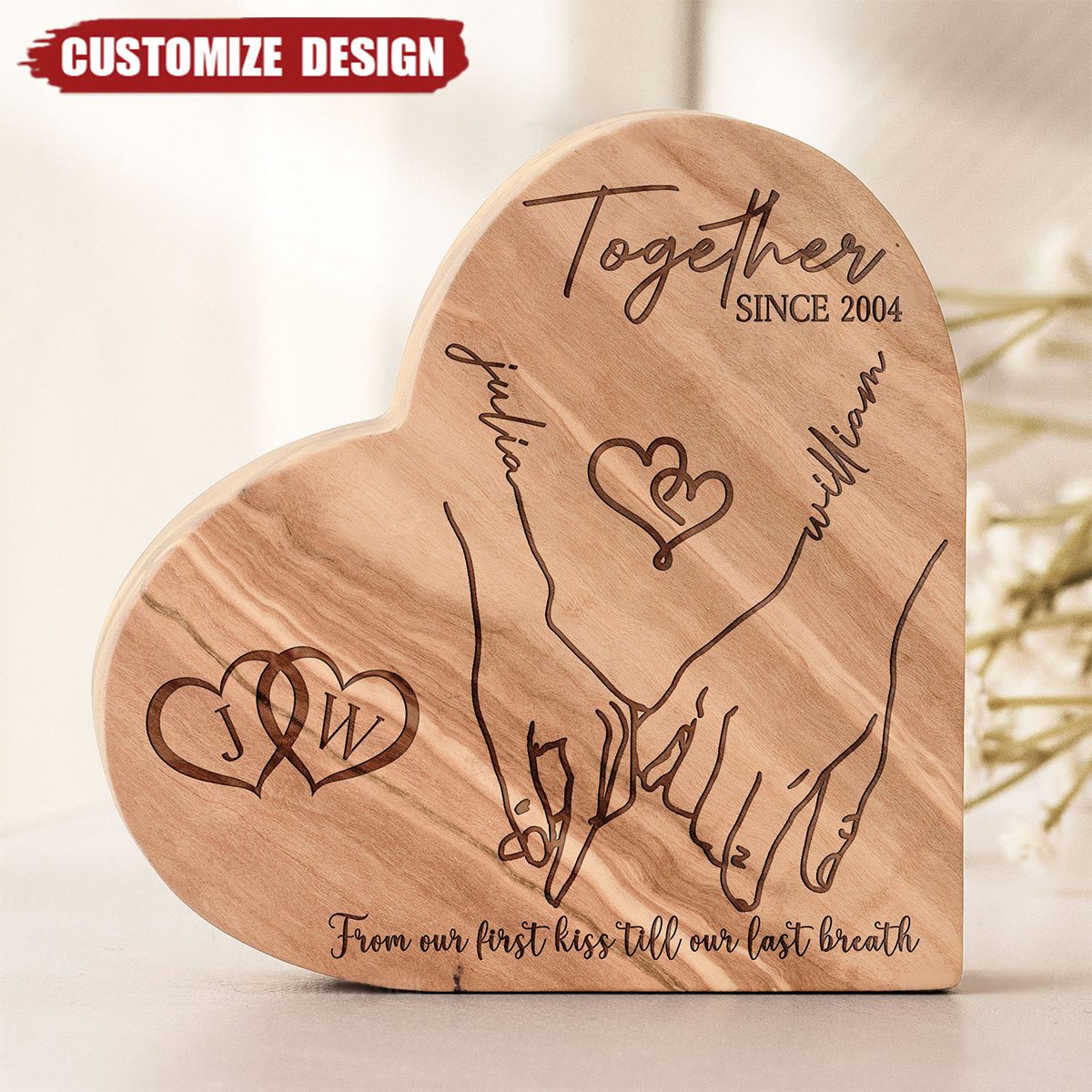 From Our First Kiss Till Our Last Breath - Personalized Engraved Wood Plaque