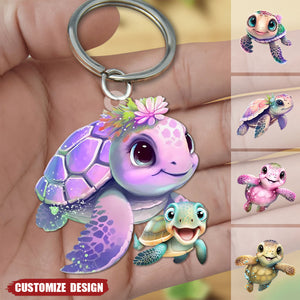 Personalized Turtle Mom/Grandma And Kids Acrylic Keychain