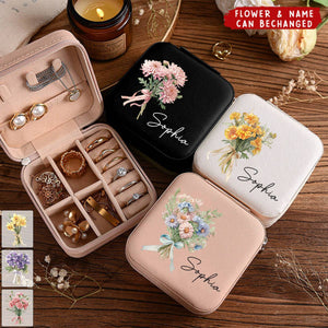 Birth Month Floral Leather Jewelry Box - Gift For Mom,Grandma,Friend,Sister