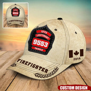 Personalized Firefighter US And CA Flag 3D Cap