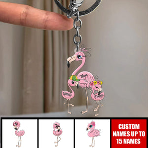 Grandma/Mom Flamingo With Little Kids- Personalized Acrylic Keychain - Gift For Mom, Grandma