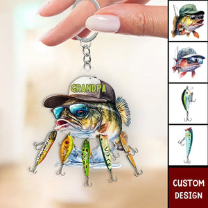 Grandpa/Dad Fishing With Kids - Personalized Acrylic Keychain