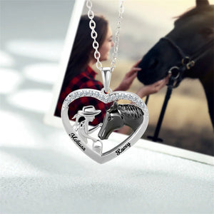 Personalized Girl and Horse Heart Necklace with Engraved Name - Gift for Horse Lovers