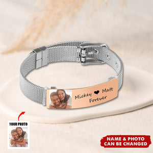 Custom Photo Forever Love Personalized Adjustable Bracelet, Gift For Couple