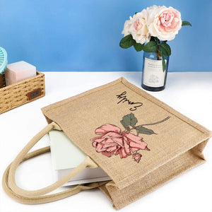 Personalized Birth Flower Beach Jute Tote Bag