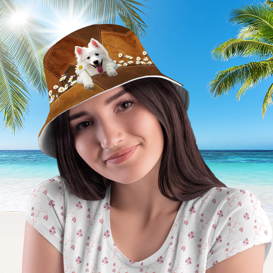 American Eskimo Holding Daisy Bucket Hat