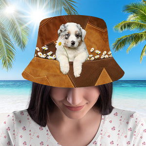 Australian Shepherd Holding Daisy Bucket Hat