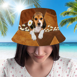 Beagle Holding Daisy Bucket Hat