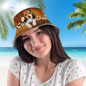 Beagle Holding Daisy Bucket Hat