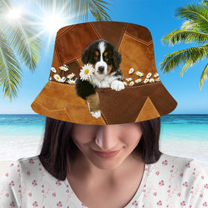 Bernese Mountain Holding Daisy Bucket Hat