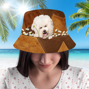 Bichon Frise Holding Daisy Bucket Hat