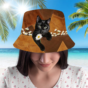 Black Cat3Holding Daisy Bucket Hat